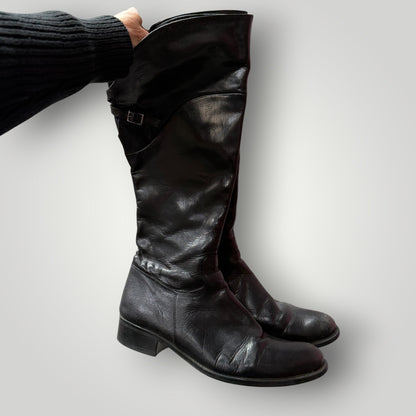 BOOTS / full length black leather / 41 (3914313935840871888)