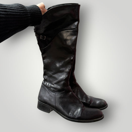 BOOTS / full length black leather / 41 (3914313935840871888)