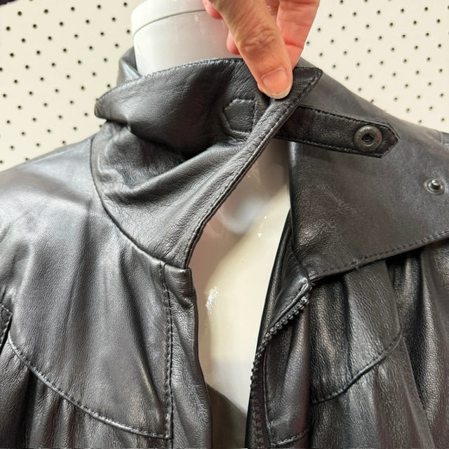 1980s vintage / softest black leather jacket with pleated back