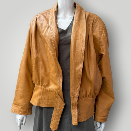1980s vintage / brown leather jacket / made in italy / 46 (3914752969157696123)