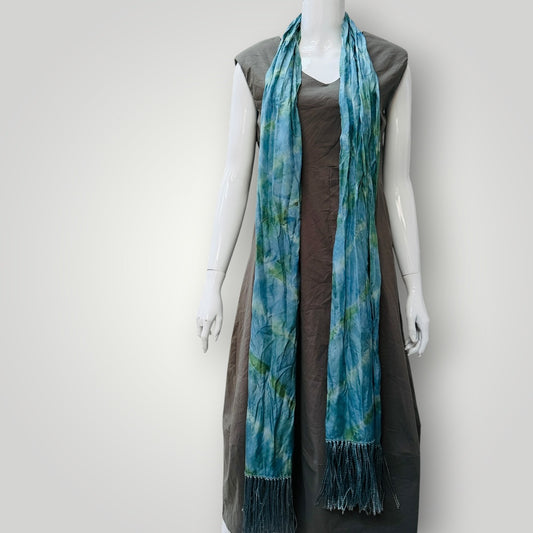tie dyed / fringed silk scarf (3914839526075857937)