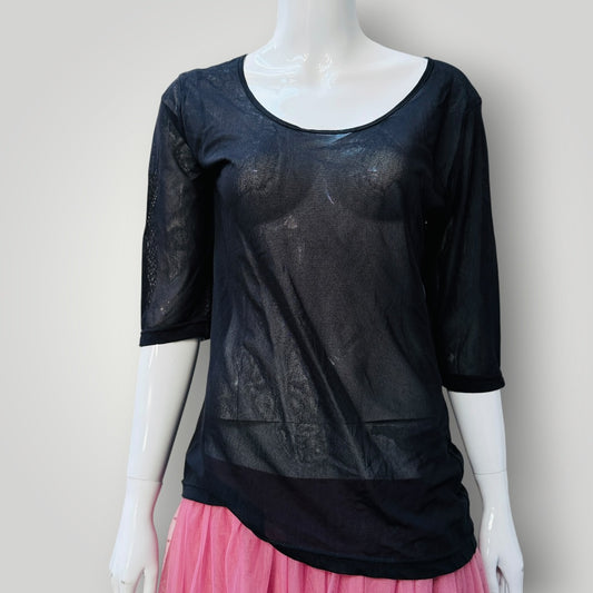REDHEAD / sheer balck mesh top / 16 / made in nz (3915005043643120605)