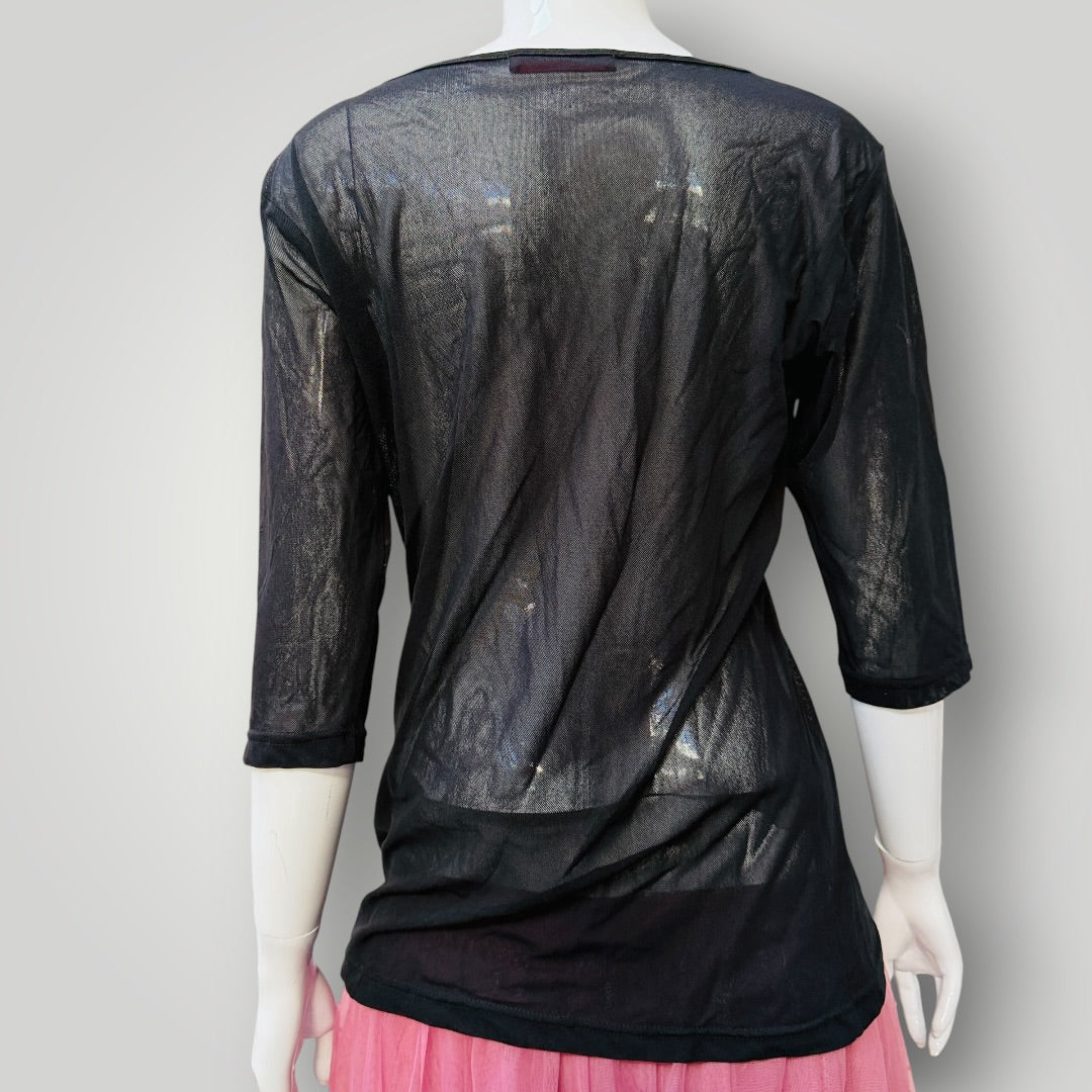 REDHEAD / sheer balck mesh top / 16 / made in nz (3915005046361406088)