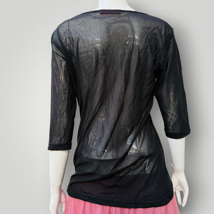 REDHEAD / sheer balck mesh top / 16 / made in nz (3915005046361406088)
