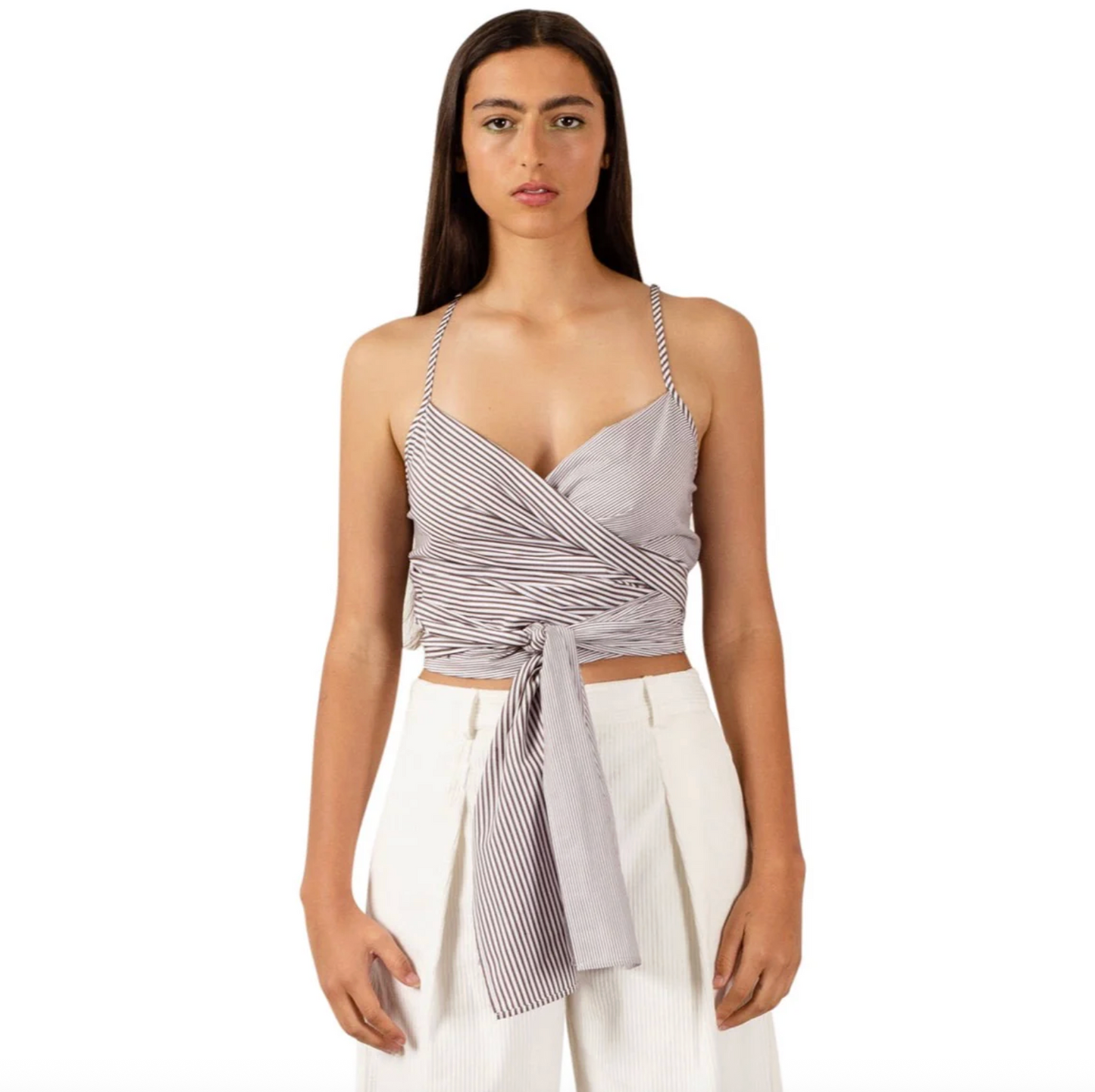 PENNY SAGE / dalton wrap top (blue stripes) / s (3915006811221510036)