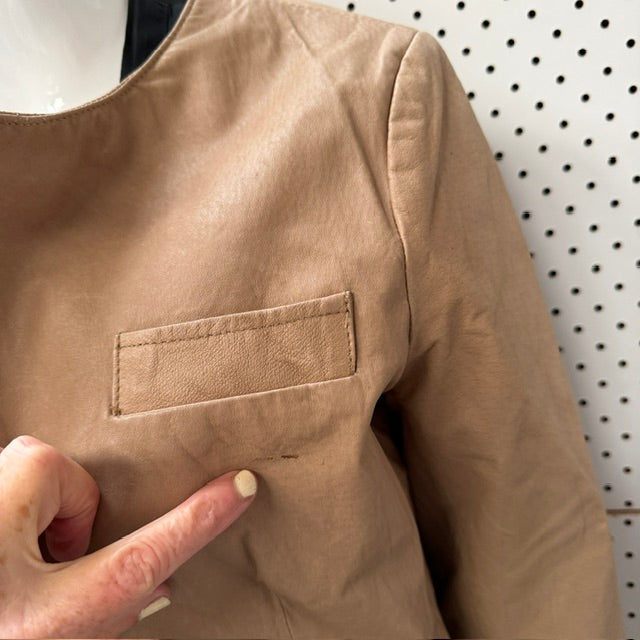 JUST JEANS / brown suede leather jacket / s (3915354171810624393)