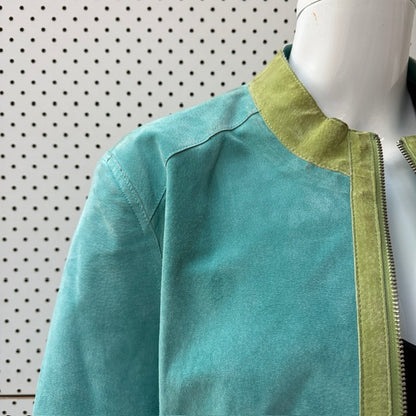 blue suede / leather jacket with green trim / s (3915354191496724425)