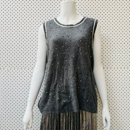Sleeveless / charcoal grey knit / possibly cashmere / s (3915871922919644026)