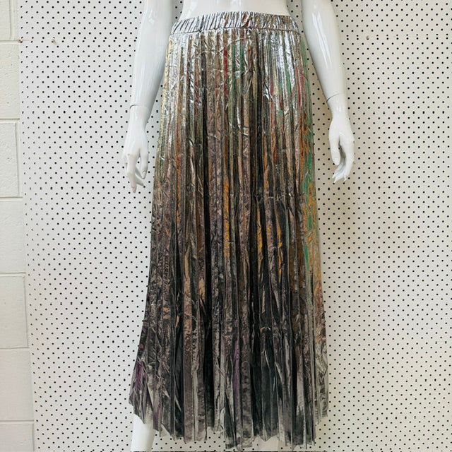 SILVER / permanent pleat midi skirt / s/m (3915871927137596608)