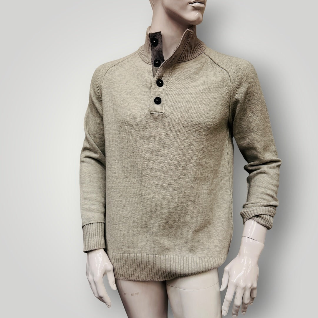 M.J. Bale / Nevis Button Mock Neck Sweater / wool cotton / L (3915872342262277527)