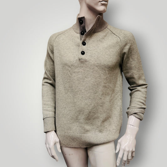 M.J. Bale / Nevis Button Mock Neck Sweater / wool cotton / L (3915872342262277527)