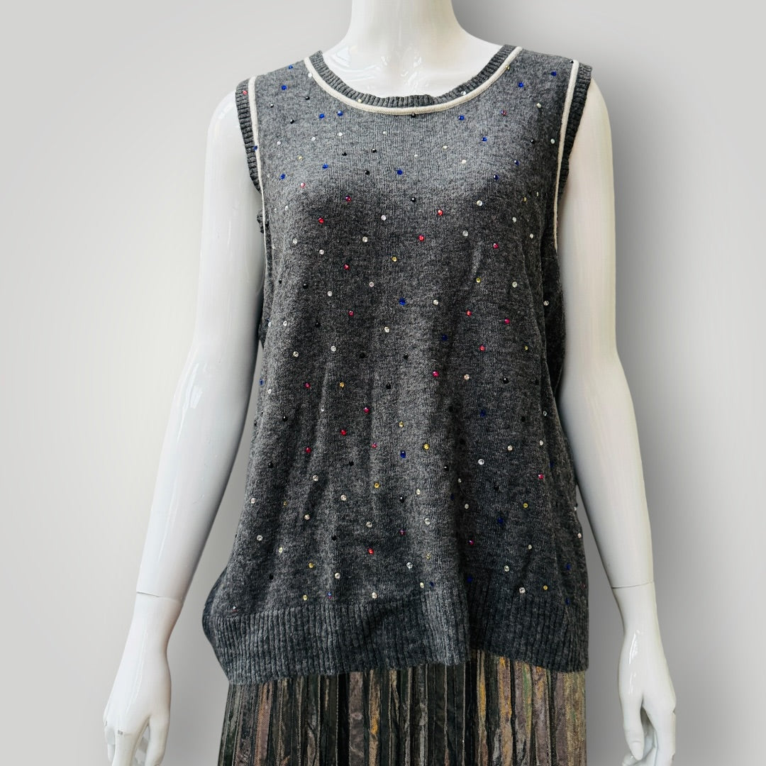Sleeveless / charcoal grey knit / possibly cashmere / s (3915872354850980533)