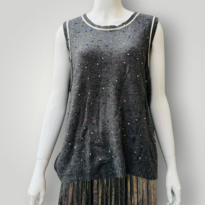 Sleeveless / charcoal grey knit / possibly cashmere / s (3915872354850980533)