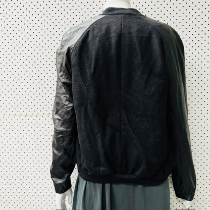 1990s vintage NAFNAF / wool jacket with leather sleeves / 36 / y2k (3915983788644422436)