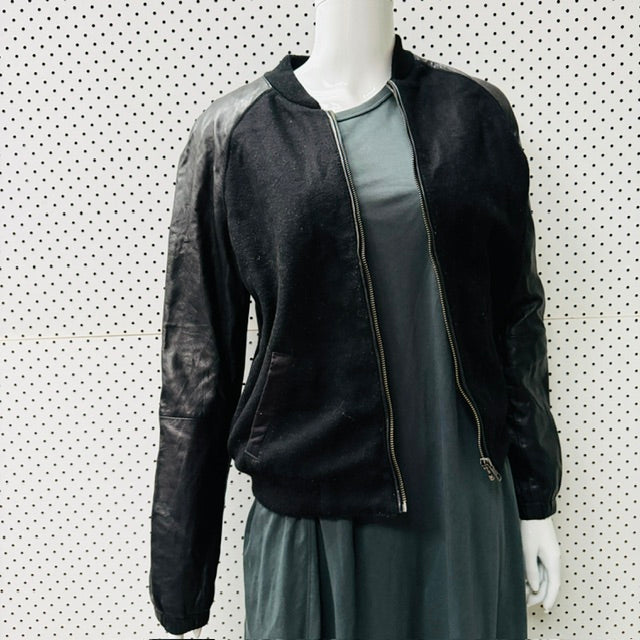1990s vintage NAFNAF / wool jacket with leather sleeves / 36 / y2k (3915983791814417211)