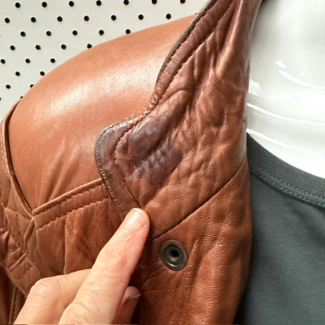 1980s 1990s nz vintage / MARCOL / brown leather jacket / L (3915983854700043752)