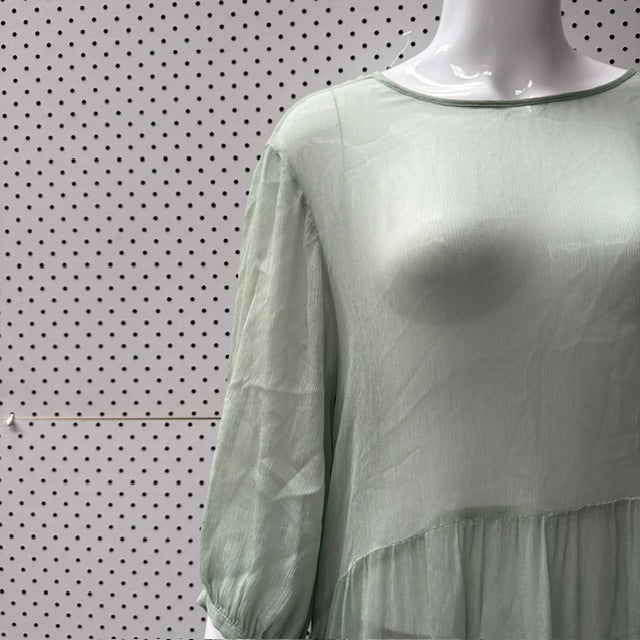 pure silk / green dress / M/L (3915983915514366948)