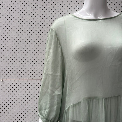 pure silk / green dress / M/L (3915983915514366948)