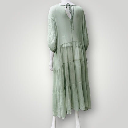 pure silk / green dress / M/L (3915984176429333654)