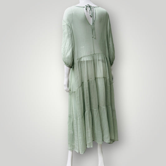 pure silk / green dress / M/L (3915984176429333654)