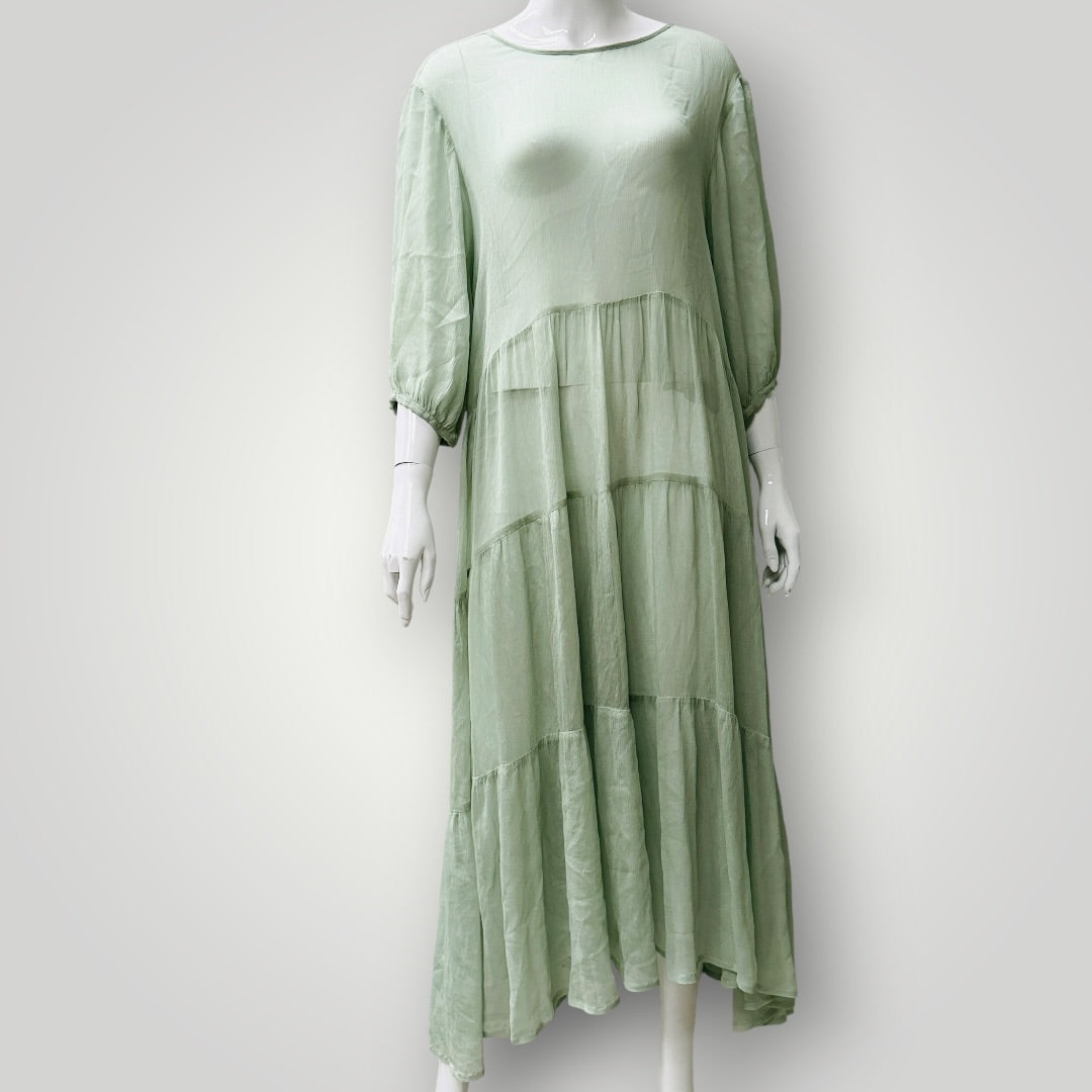 pure silk / green dress / M/L (3915984177844475351)