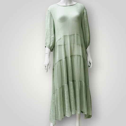 pure silk / green dress / M/L (3915984177844475351)