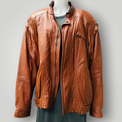 1980s 1990s nz vintage / MARCOL / brown leather jacket / L (3915984200960816523)