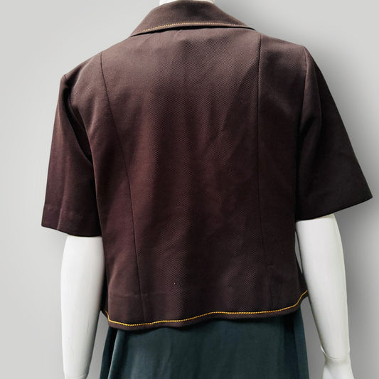 1970s nz vintage / shortsleeved brown jacket with yellow stitching / s (3915984211351735198)