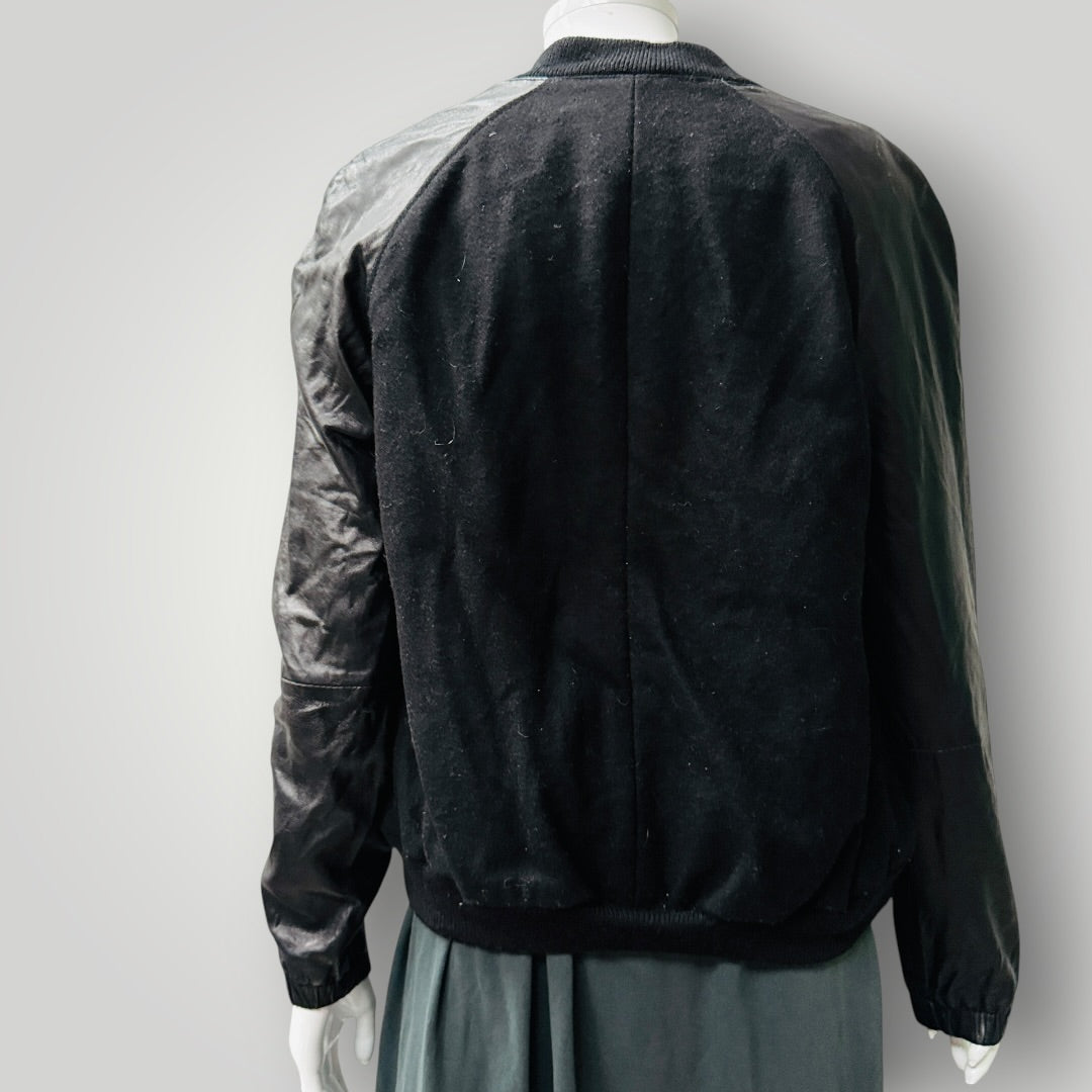 1990s vintage NAFNAF / wool jacket with leather sleeves / 36 / y2k (3915984225338539891)