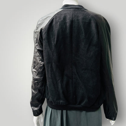 1990s vintage NAFNAF / wool jacket with leather sleeves / 36 / y2k (3915984225338539891)