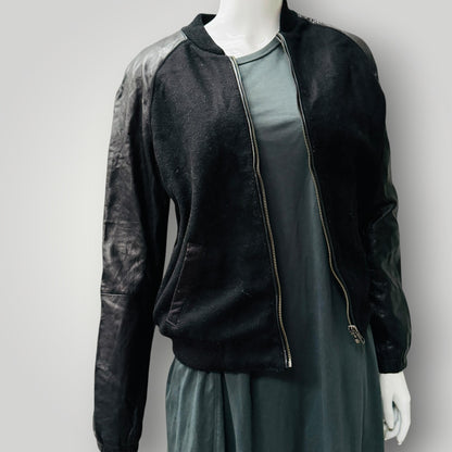 1990s vintage NAFNAF / wool jacket with leather sleeves / 36 / y2k (3915984226613486181)