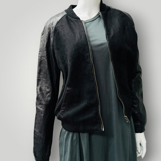 1990s vintage NAFNAF / wool jacket with leather sleeves / 36 / y2k (3915984226613486181)