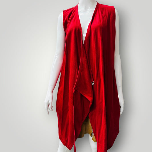 2000s nz vintage / MILD RED / draped sleeveless vest / m (3916143620848886045)
