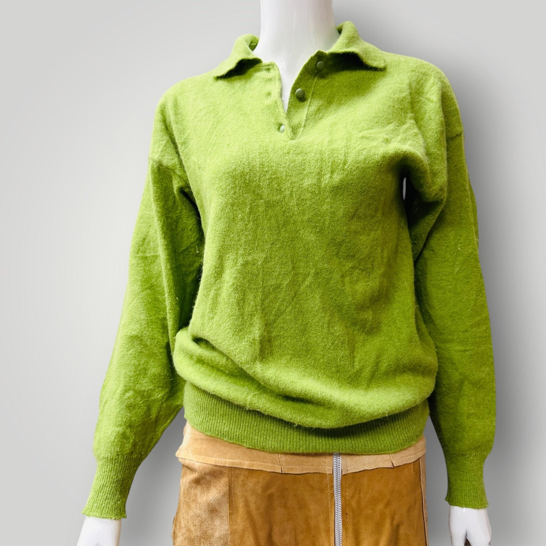 1990s nz vintage / lambswool angora polo jumper / s / made in nz (3916143624204367145)