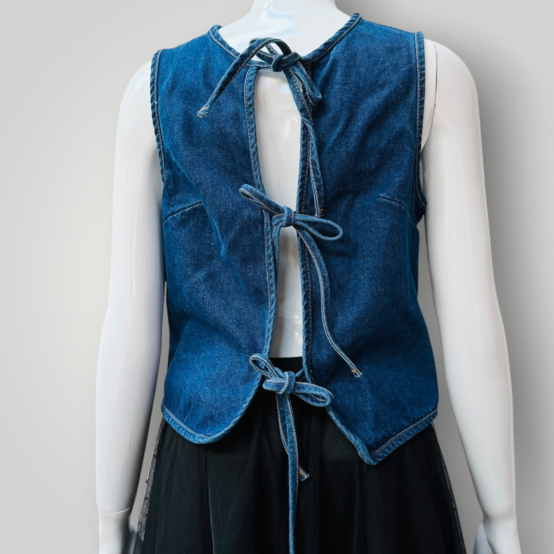 MISSGUIDED / Tie Front Sleeveless Denim Top / m (3916551952115413831)