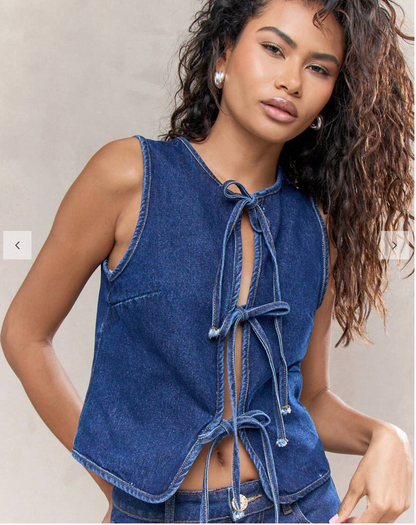 MISSGUIDED / Tie Front Sleeveless Denim Top / m (3916554002364505251)