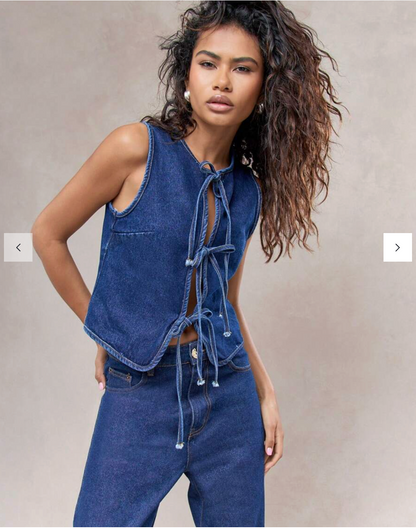 MISSGUIDED / Tie Front Sleeveless Denim Top / m (3916554011256262621)