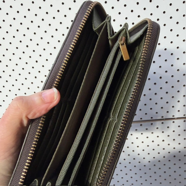 FOSSIL / Logan Zip Around Clutch Wallet / green leather (3916639276014866984)