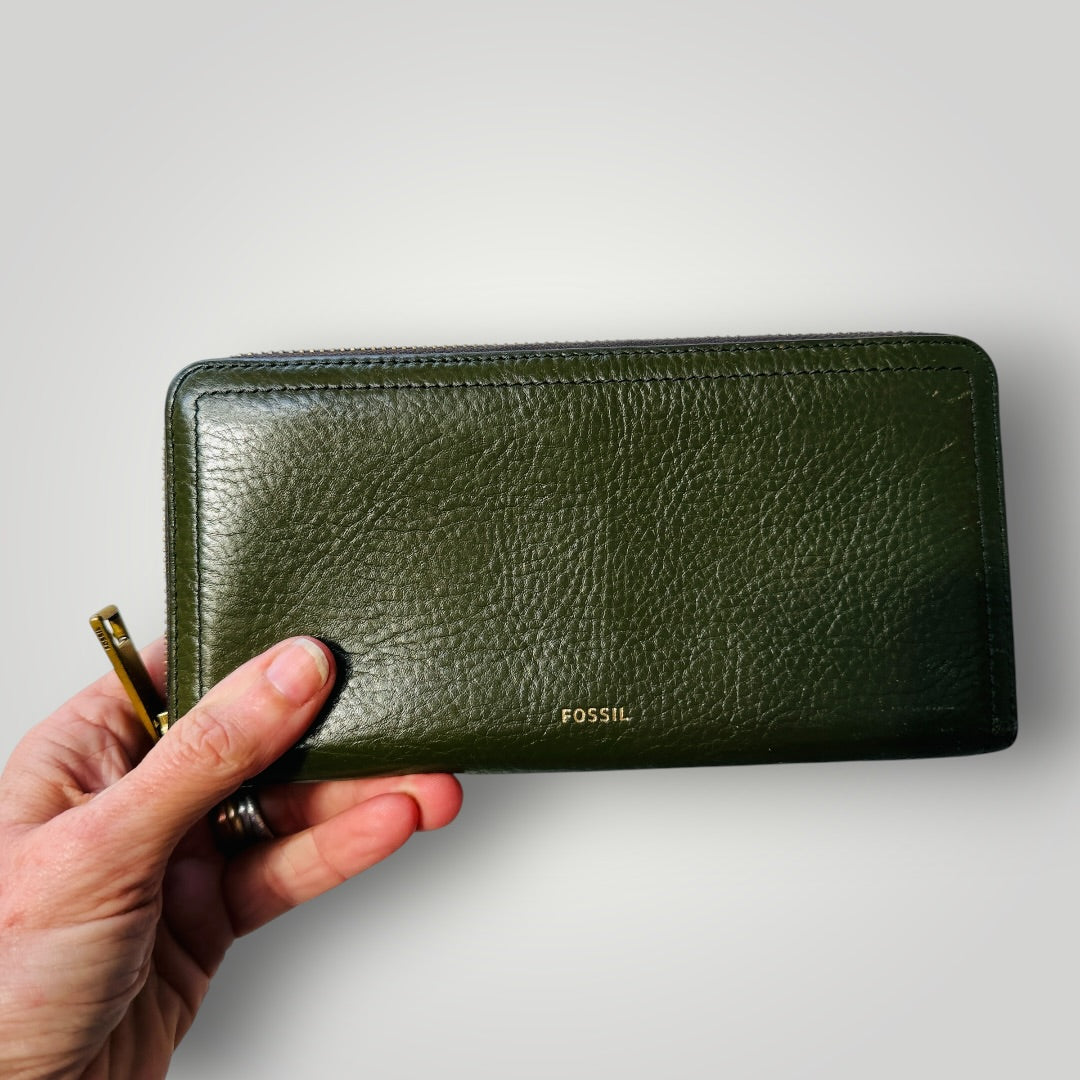 FOSSIL / Logan Zip Around Clutch Wallet / green leather (3916639676807666110)