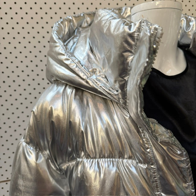 H&M / silver hooded puffer coat / XL (3916725260029712263)