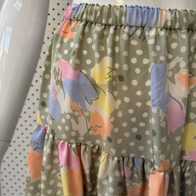 1980s nz vintage / patterned drop waist skirt  / s (3916725326372870273)