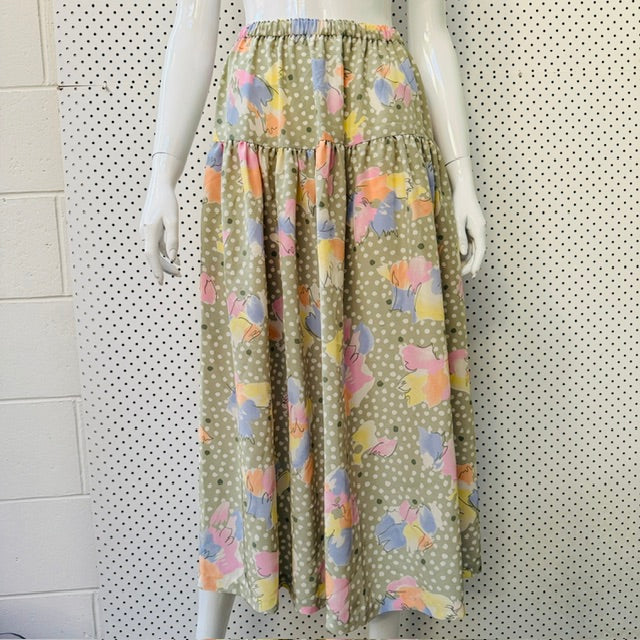 1980s nz vintage / patterned drop waist skirt  / s (3916725327816869788)