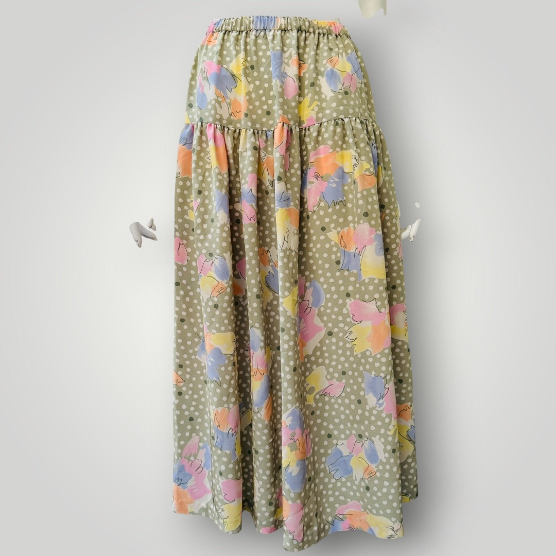 1980s nz vintage / patterned drop waist skirt  / s (3916725716149476603)