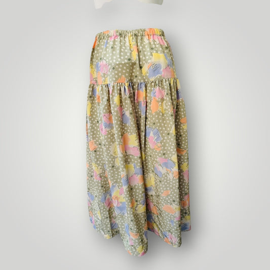 1980s nz vintage / patterned drop waist skirt  / s (3916725717766031965)