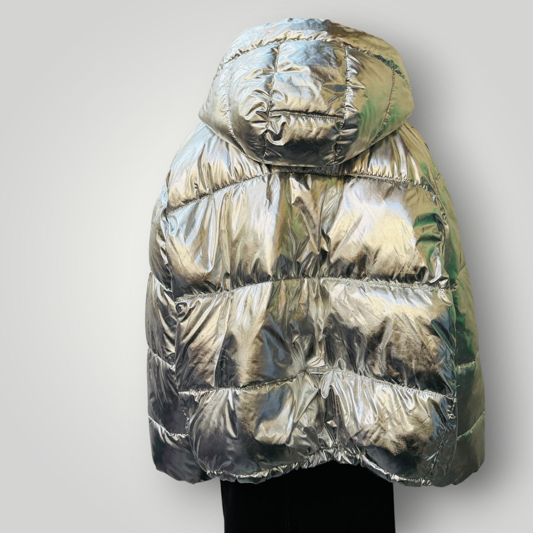 H&M / silver hooded puffer coat / XL (3916725755537616735)