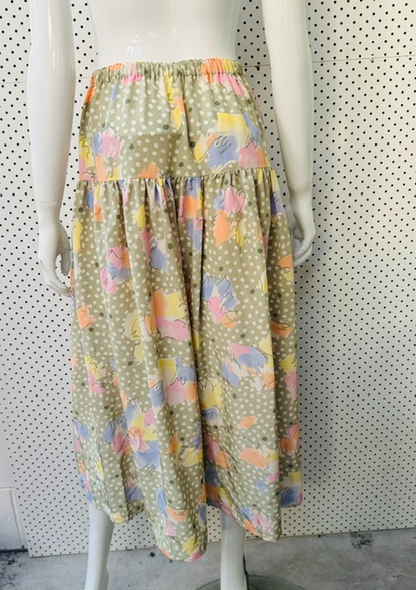 1980s nz vintage / patterned drop waist skirt  / s (3916763134273635994)