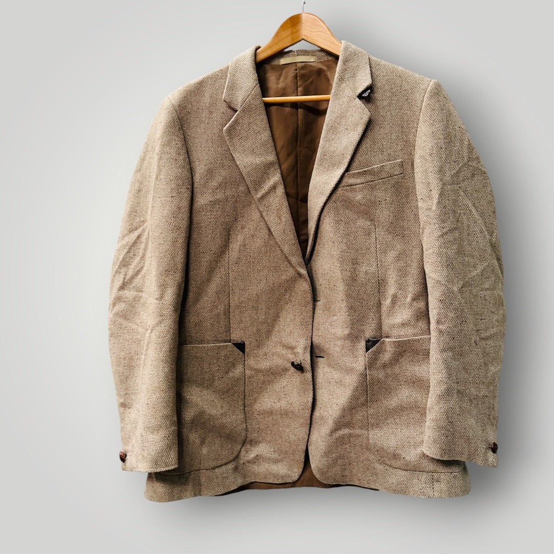 1960s nz vintage / GUARDSMAN / tweed wool blazer with leather accents / L (3917090996692913879)