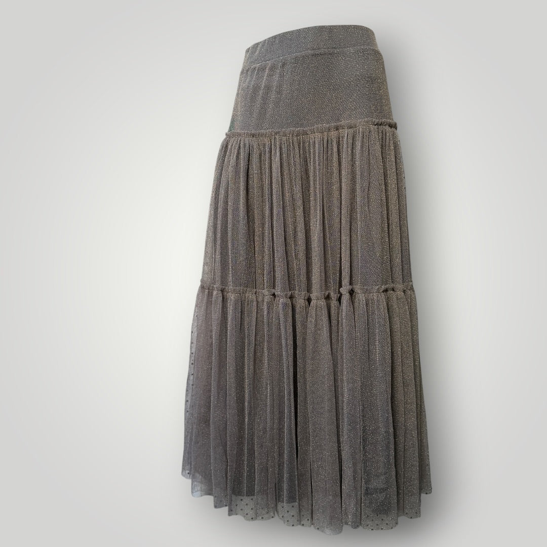 TAKING SHAPE / Gathered Tulle Skirt in Gold/Pewter / 16 (3917188586552980646)