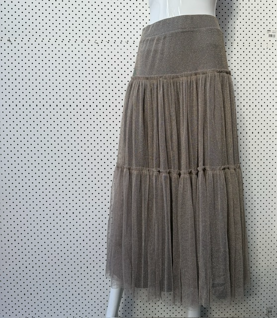 TAKING SHAPE / Gathered Tulle Skirt in Gold/Pewter / 16 (3917246855930154201)