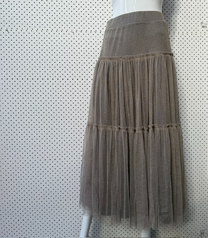 TAKING SHAPE / Gathered Tulle Skirt in Gold/Pewter / 16 (3917246855930154201)